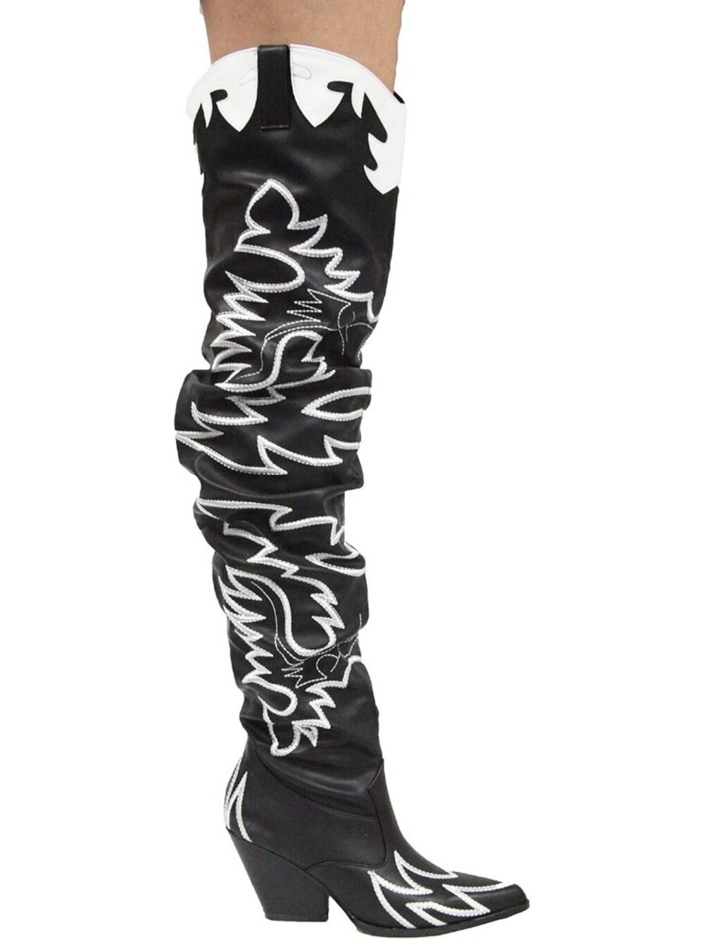 Women's  Black White Western Chunky Heel High Slip Resistant Block Heels Boots - Picture 5 of 6